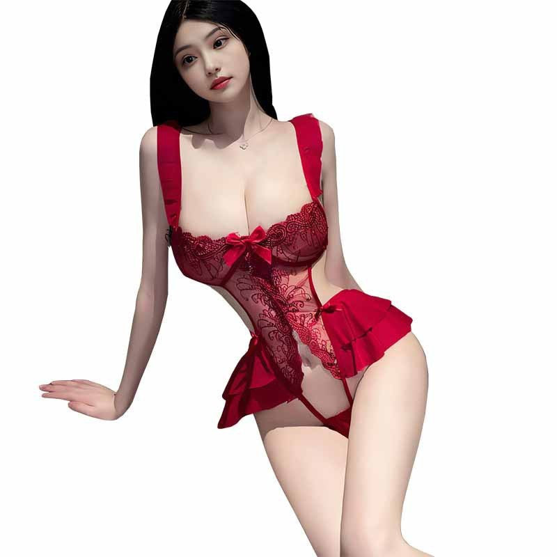 Erotic lingerie flame desire sexy lace embroidered jumpsuit hot small breasts gathering temptation female open-file