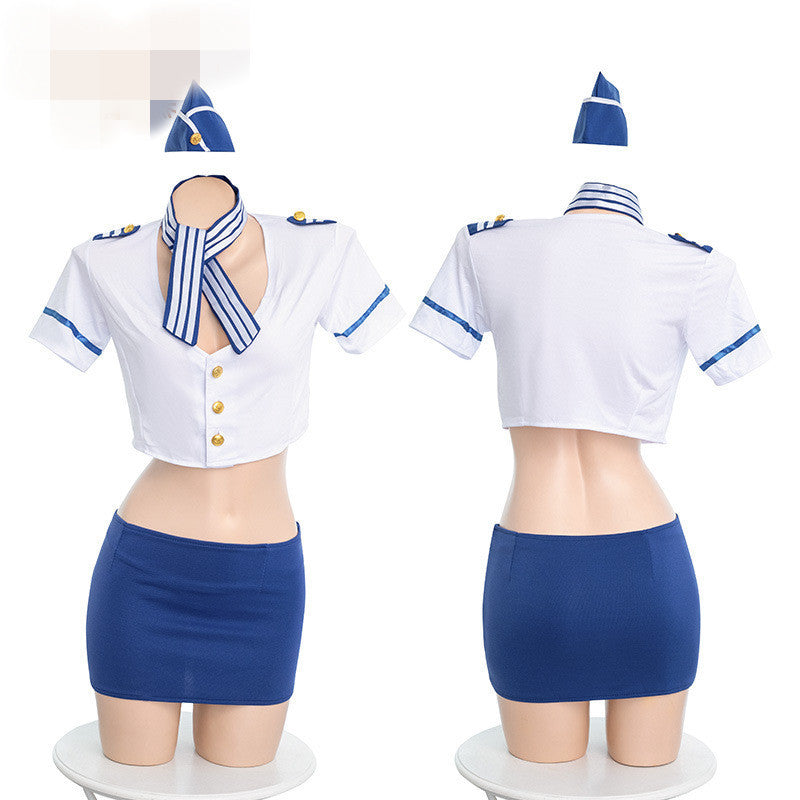Image of Erotic lingerie flight attendant uniform sexy sailor cop uniform seduction cosplay suit nightclub anchor performance