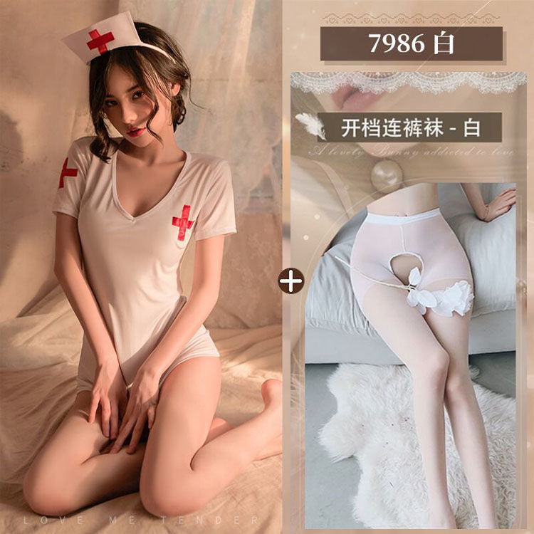 erotic lingerie open crotch free to take off nurse outfit hot uniform passion suit sexy sex pure pajamas bed sao 86