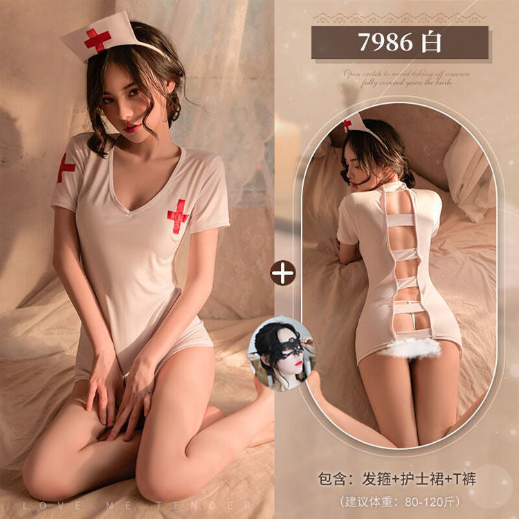 erotic lingerie open crotch free to take off nurse outfit hot uniform passion suit sexy sex pure pajamas bed sao 86