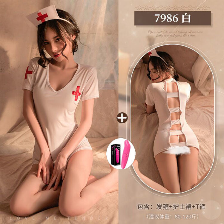 erotic lingerie open crotch free to take off nurse outfit hot uniform passion suit sexy sex pure pajamas bed sao 86
