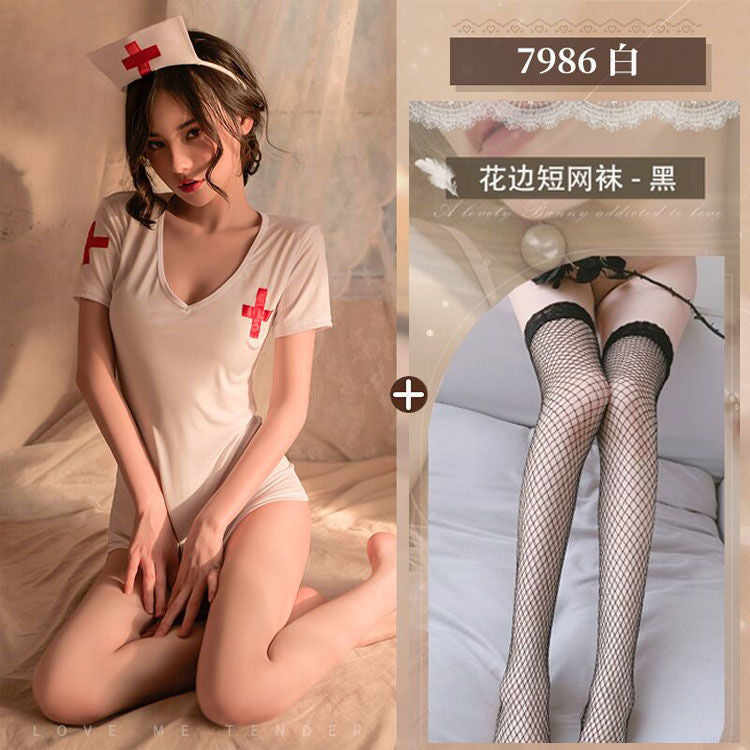erotic lingerie open crotch free to take off nurse outfit hot uniform passion suit sexy sex pure pajamas bed sao 86