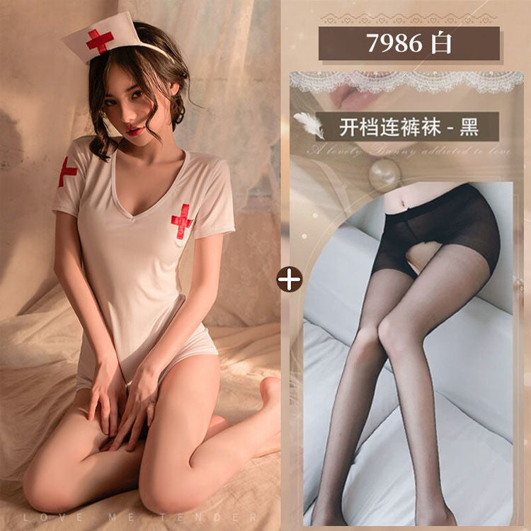 erotic lingerie open crotch free to take off nurse outfit hot uniform passion suit sexy sex pure pajamas bed sao 86