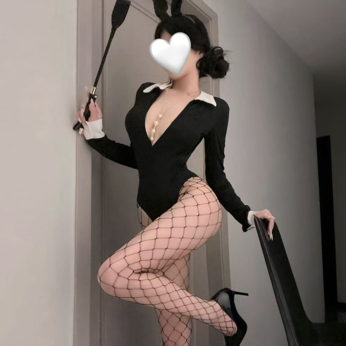 Image of Erotic lingerie sexy female secretary open file free jumpsuit small breasted uniform temptation suit teacher play 9534