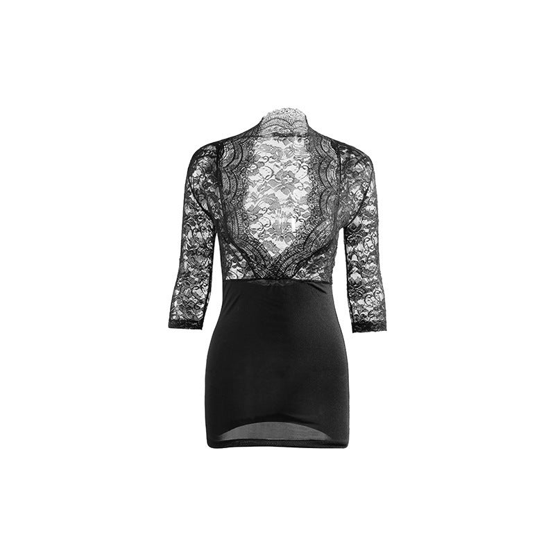 Image of Erotic lingerie sexy lace suit hip skirt uniform temptation see-through nightclub passion pajamas one-piece hip skirt