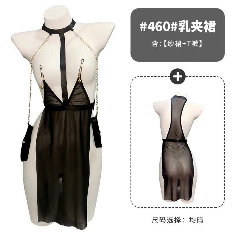 Image of Erotic lingerie sexy mesh see-through uniform temptation leakage passion free SM bed robe female cutout bondage - Sexy