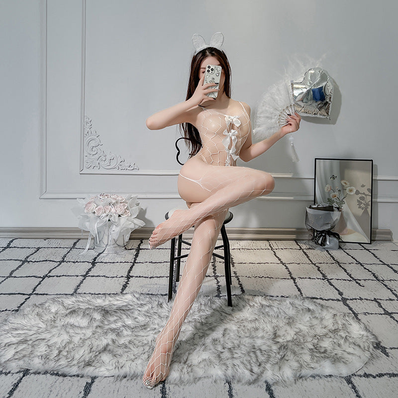 Erotic lingerie sexy suspender one-piece mesh stockings open crotch free to take off passion temptation hot flirty bed