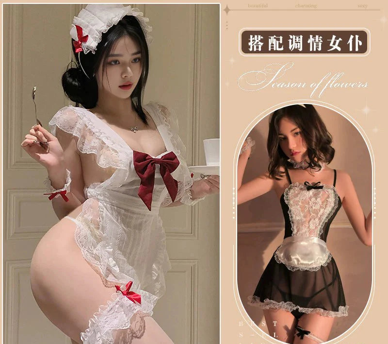 Image of erotic lingerie sexy uniform pajamas seduction clothes free to take off flirting hot passion bed set midnight glamour