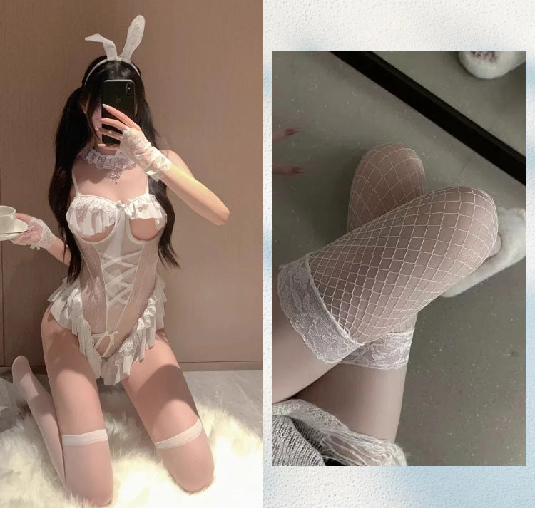 Erotic lingerie tight seduction sexy bunny girl open crotch open chest see-through takeaway uniform suit passionate