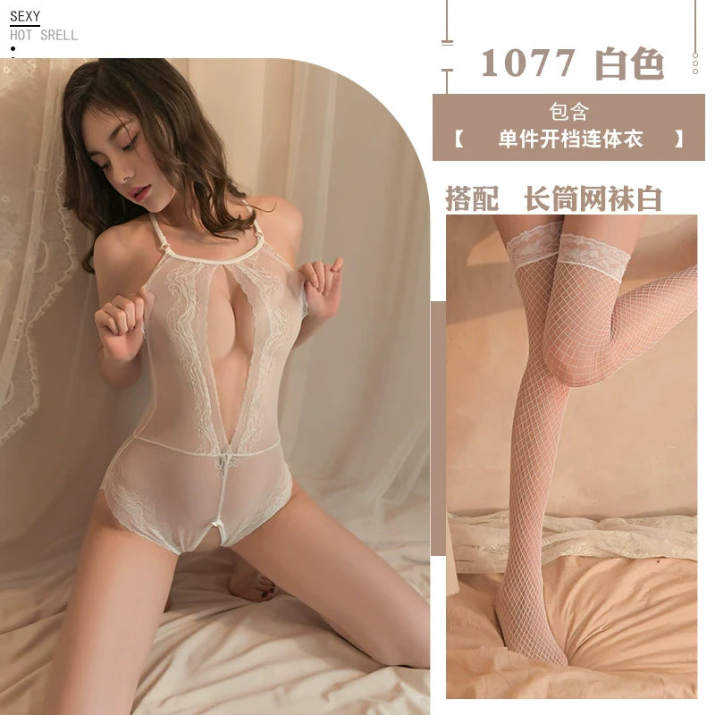 Image of Erotic underwear 2025 new sexy sex senior tide bed teasing war man robe large-scale pajamas uniforms - White