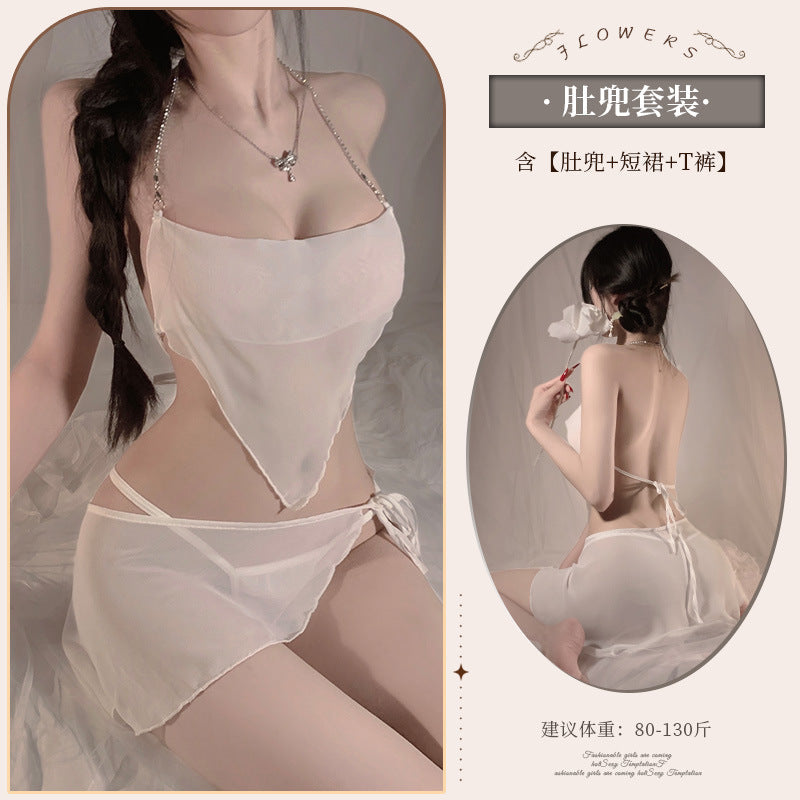 Erotic underwear sexy uniforms belly pockets Hanfu temptation no need to take off the crotch bed nightdress set qqny