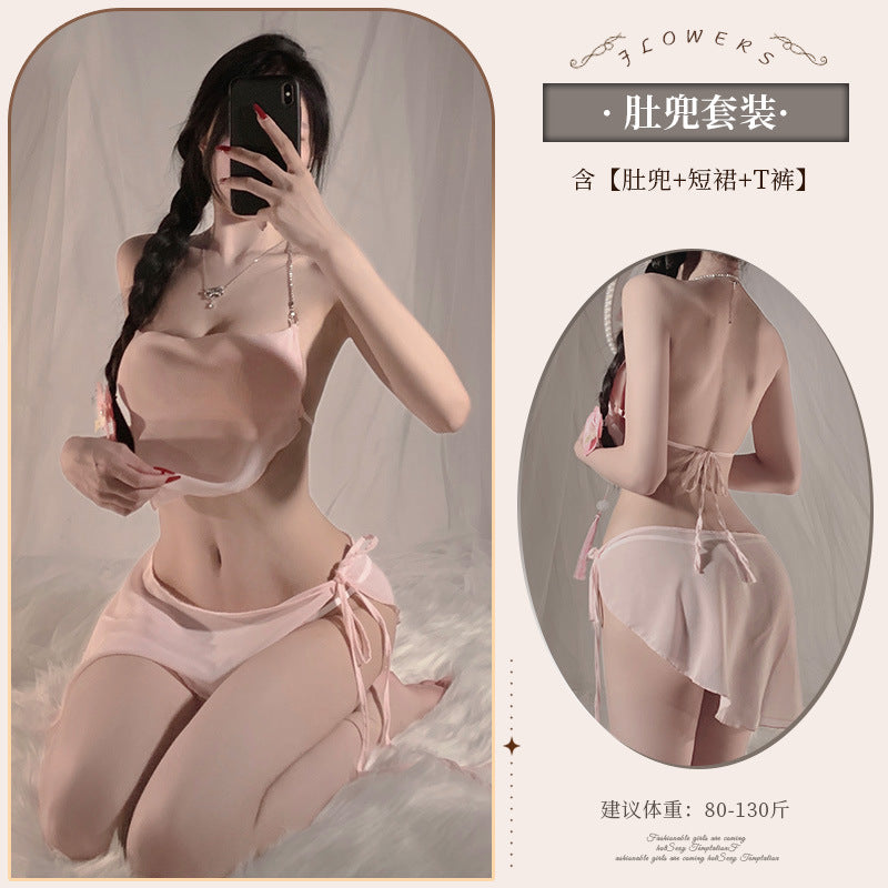 Image of Erotic underwear sexy uniforms belly pockets Hanfu temptation no need to take off the crotch bed nightdress set qqny