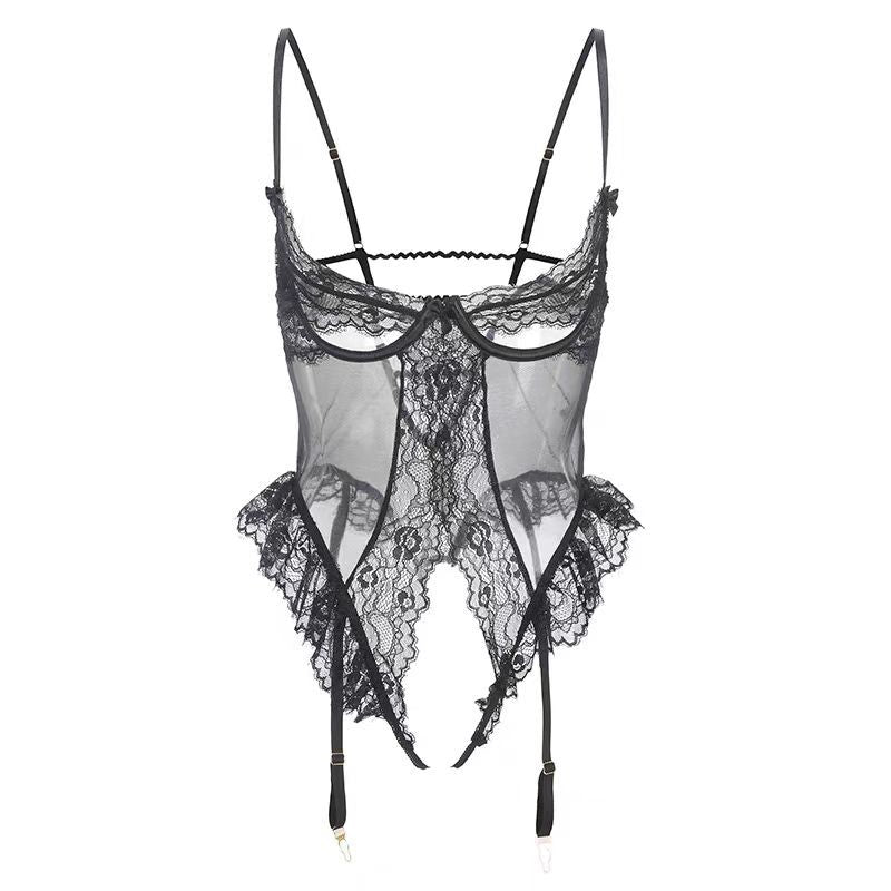 Image of Erotic underwear women’s lace lace open crotch open chest tight playful sexy one-piece open one-piece drop shipping