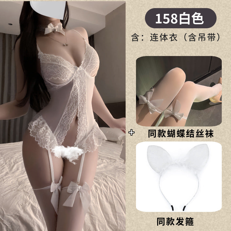 Erotic underwear women’s lace lace open crotch open chest tight playful sexy one-piece open one-piece drop shipping