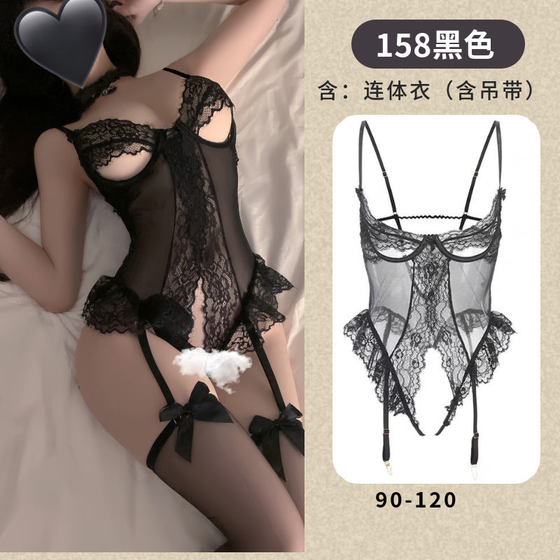 Image of Erotic underwear women’s lace lace open crotch open chest tight playful sexy one-piece open one-piece drop shipping