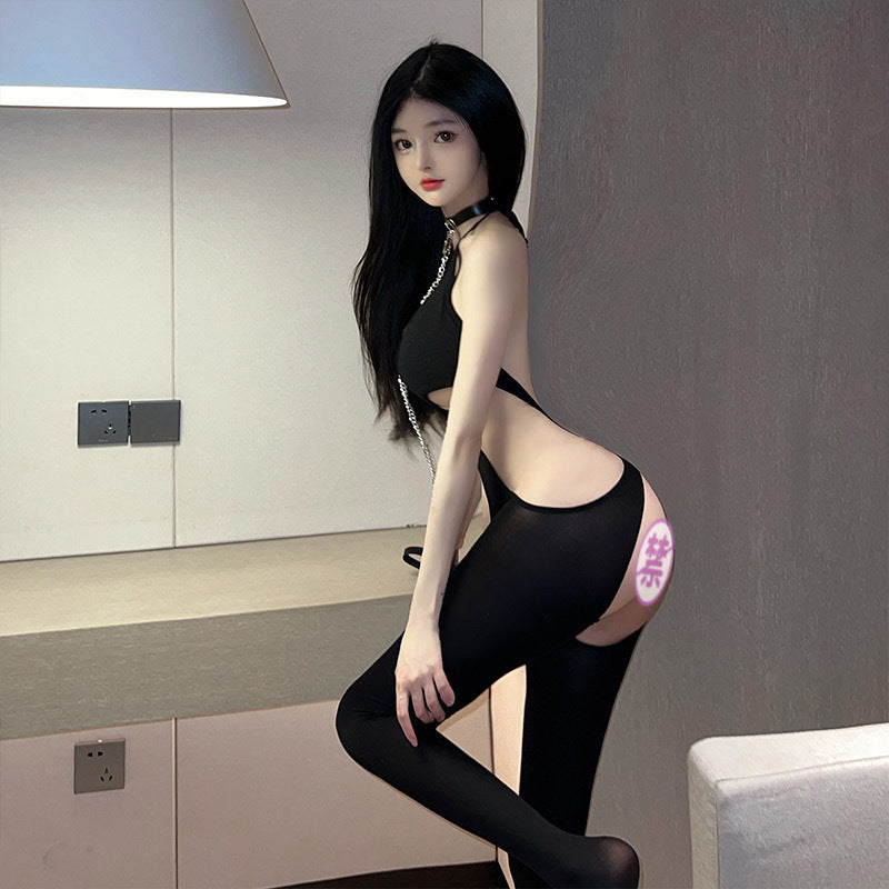 Erotic underwear women’s mood high-end sensuality one-piece black silk underwear hollow erotic pure desire style couple