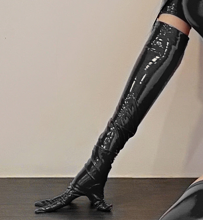 Image of Euro and American minute code high elastic shiny leather PU erotic underwear oil bright patent leather zipper crotch