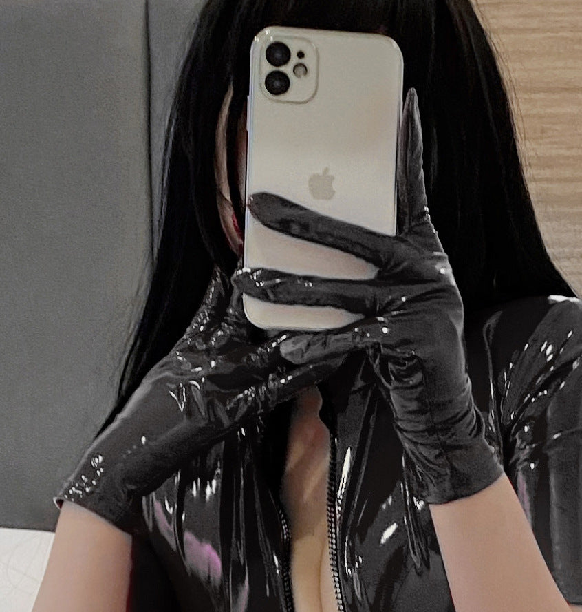 Euro and American minute code high elastic shiny leather PU erotic underwear oil bright patent leather zipper crotch