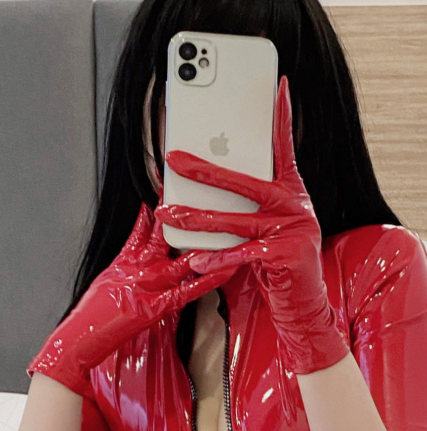 Euro and American minute code high elastic shiny leather PU erotic underwear oil bright patent leather zipper crotch