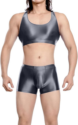Image of European and American plus-size oily shiny silky transparent boxer pocket pocket U convex gay sexy Amazon AliExpress