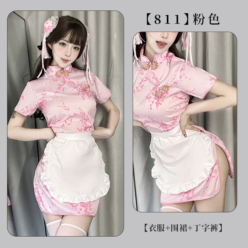 Image of Fan Lei Chinese girl cheongsam erotic underwear apron pajamas two-piece maid Japanese retro skirt short skirt 811