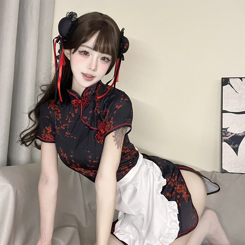 Fan Lei Chinese girl cheongsam erotic underwear apron pajamas two-piece maid Japanese retro skirt short skirt 811