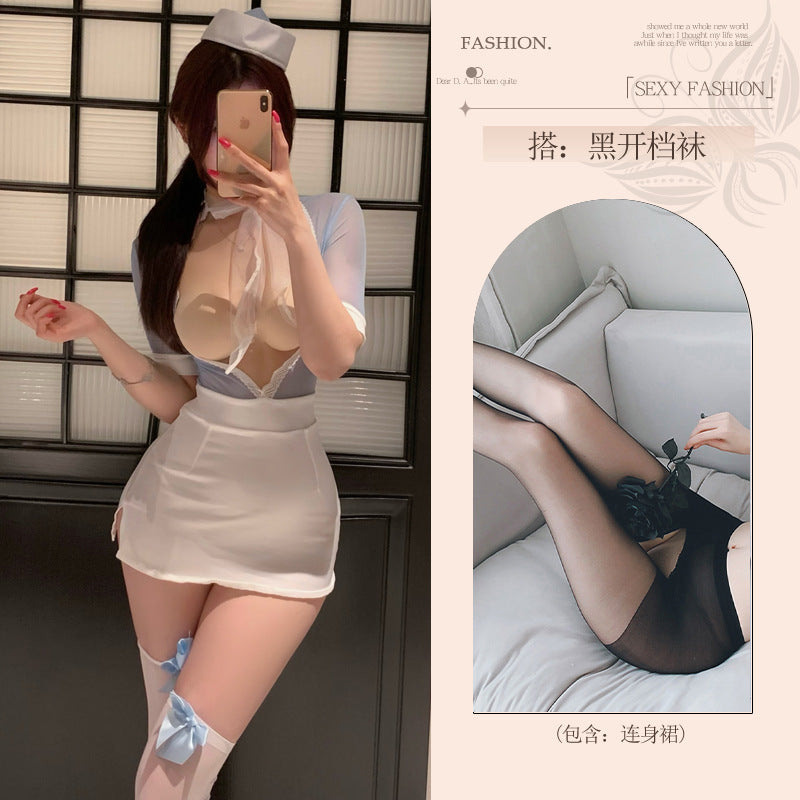 Image of flirting lingerie funny female abstinence secretary uniform qqny erotic couple sex sex sexy sassy pajama - Blue