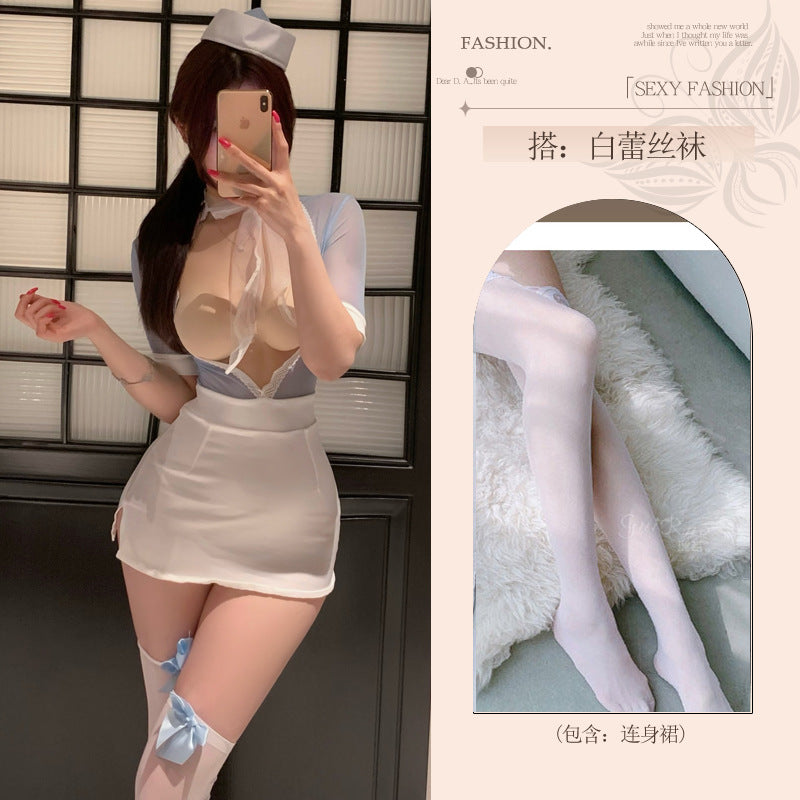 flirting lingerie funny female abstinence secretary uniform qqny erotic couple sex sex sexy sassy pajama - Blue [dress