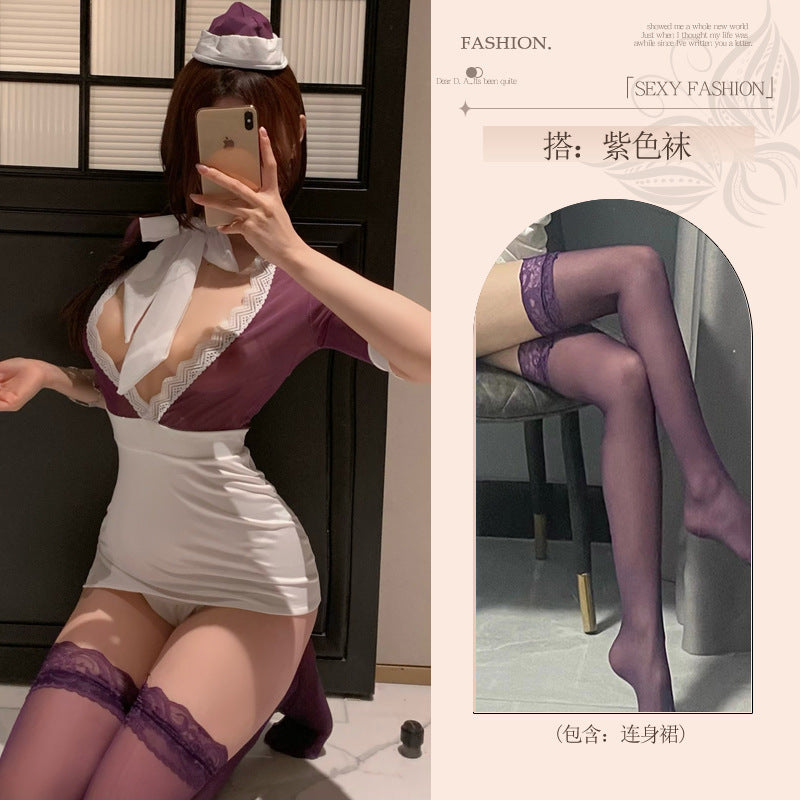 flirting lingerie funny female abstinence secretary uniform qqny erotic couple sex sex sexy sassy pajama - Purple