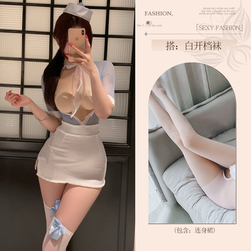 flirting lingerie funny female abstinence secretary uniform qqny erotic couple sex sex sexy sassy pajama - Blue