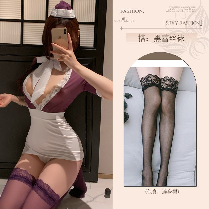 Image of flirting lingerie funny female abstinence secretary uniform qqny erotic couple sex sex sexy sassy pajama - Purple