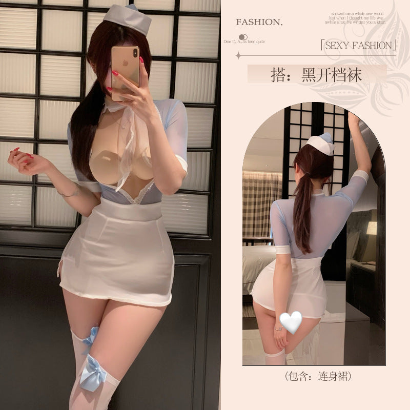 flirting lingerie funny female abstinence secretary uniform qqny erotic couple sex sex sexy sassy pajama - Blue [Dress