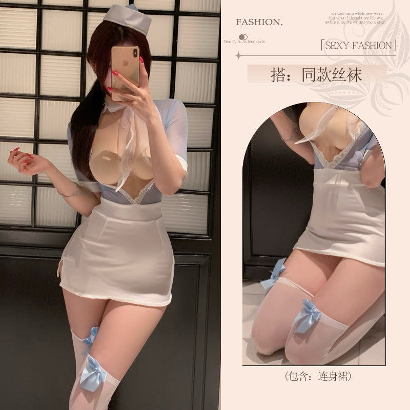 Image of flirting lingerie funny female abstinence secretary uniform qqny erotic couple sex sex sexy sassy pajama - Blue