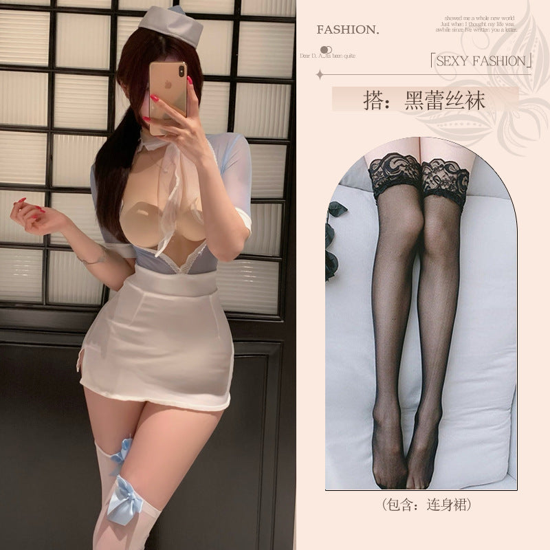 Image of flirting lingerie funny female abstinence secretary uniform qqny erotic couple sex sex sexy sassy pajama - Blue