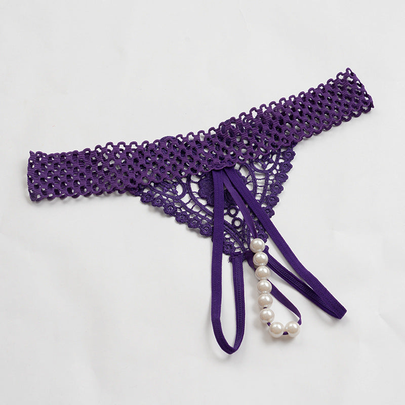 Image of Foreign trade European and American thongs women’s inner rope super sexy inserted pearl panties exposed genitals forced
