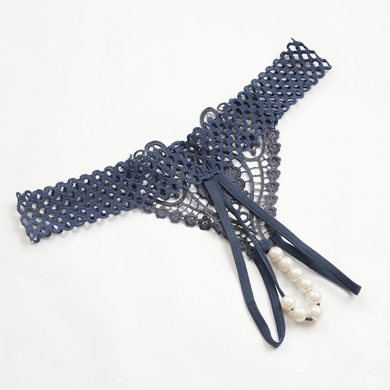 Image of Foreign trade European and American thongs women’s inner rope super sexy inserted pearl panties exposed genitals forced