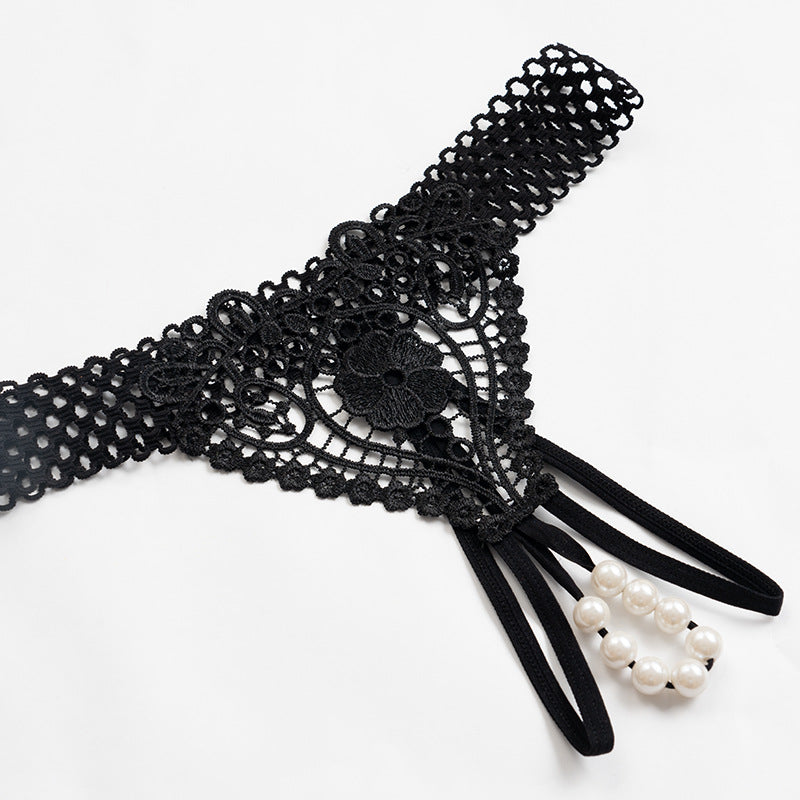 Image of Foreign trade European and American thongs women’s inner rope super sexy inserted pearl panties exposed genitals forced