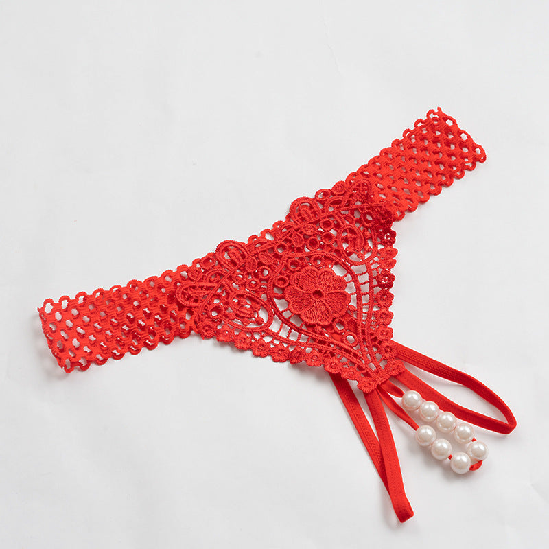 Foreign trade European and American thongs women’s inner rope super sexy inserted pearl panties exposed genitals forced