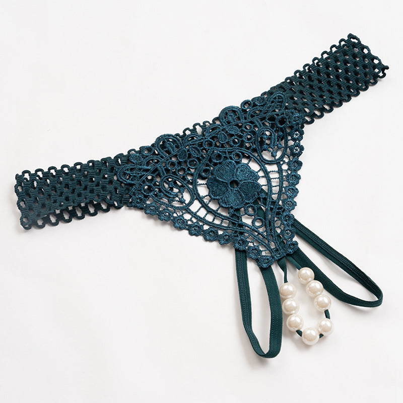 Image of Foreign trade European and American thongs women’s inner rope super sexy inserted pearl panties exposed genitals forced