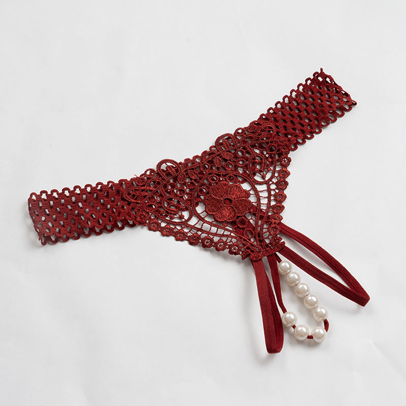 Image of Foreign trade European and American thongs women’s inner rope super sexy inserted pearl panties exposed genitals forced