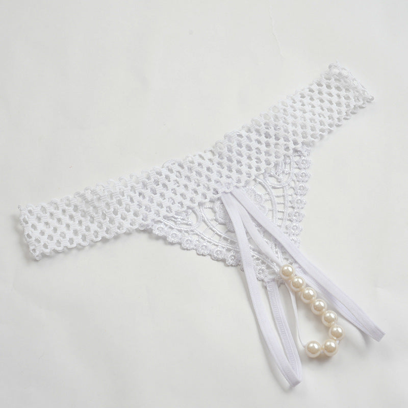 Foreign trade European and American thongs women’s inner rope super sexy inserted pearl panties exposed genitals forced