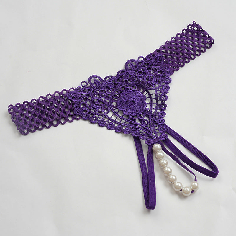 Image of Foreign trade European and American thongs women’s inner rope super sexy inserted pearl panties exposed genitals forced