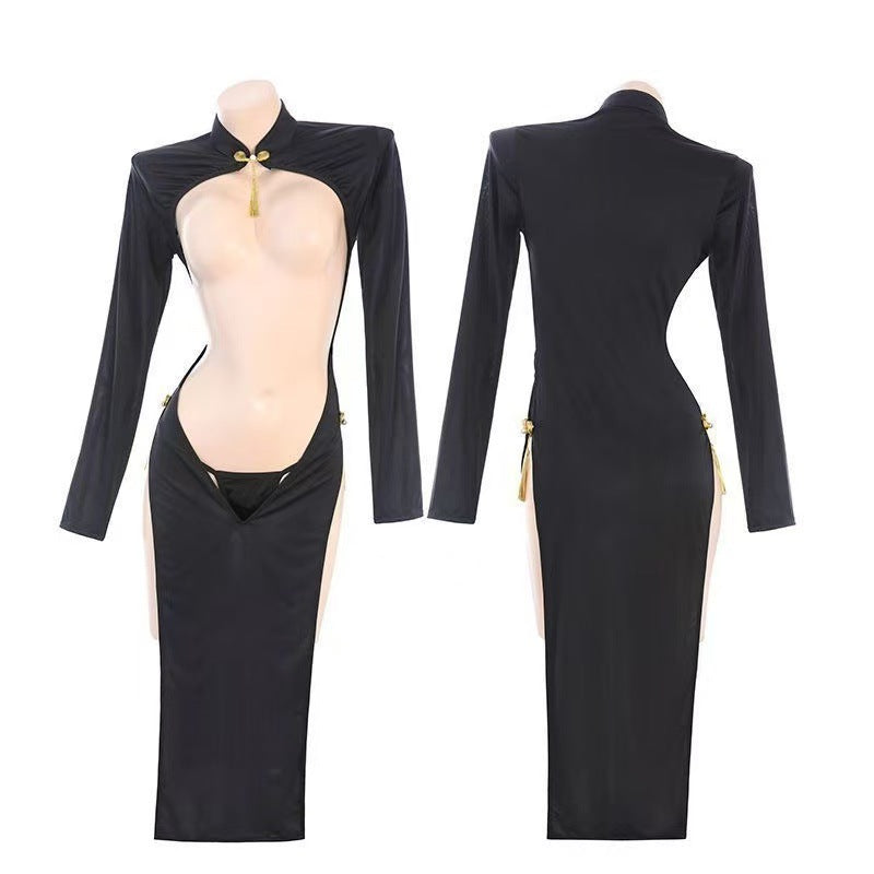 Front and back snare surprise front curtain chestless cheongsam opening no off-sex underwear sexy seductive female