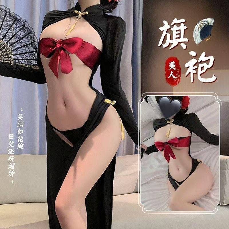 Front and back snare surprise front curtain chestless cheongsam opening no off-sex underwear sexy seductive female