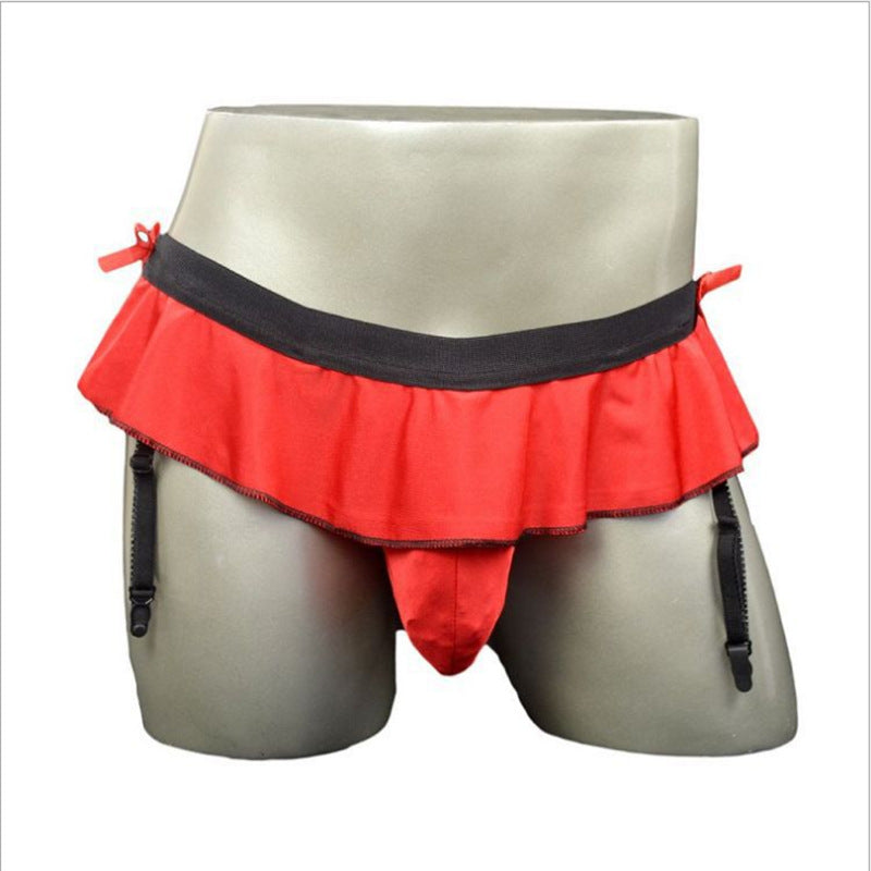 gay pseudo-girl sex panties men’s panties thong skirt opening seduction bar party nightclub - red / Free size tiling