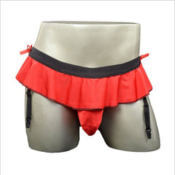 Image of gay pseudo-girl sex panties men’s panties thong skirt opening seduction bar party nightclub - red / Free size tiling