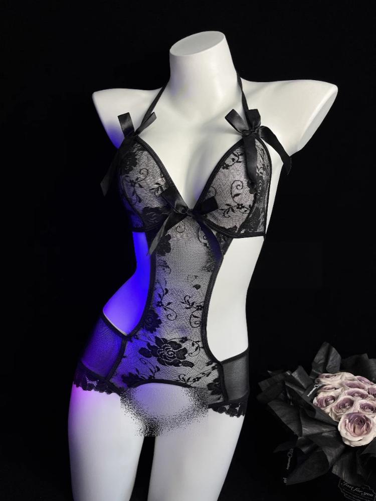 Ge Meng erotic lingerie pure desire lace jumpsuit sexy open crotch free temptation small breasts uniform pajama girl