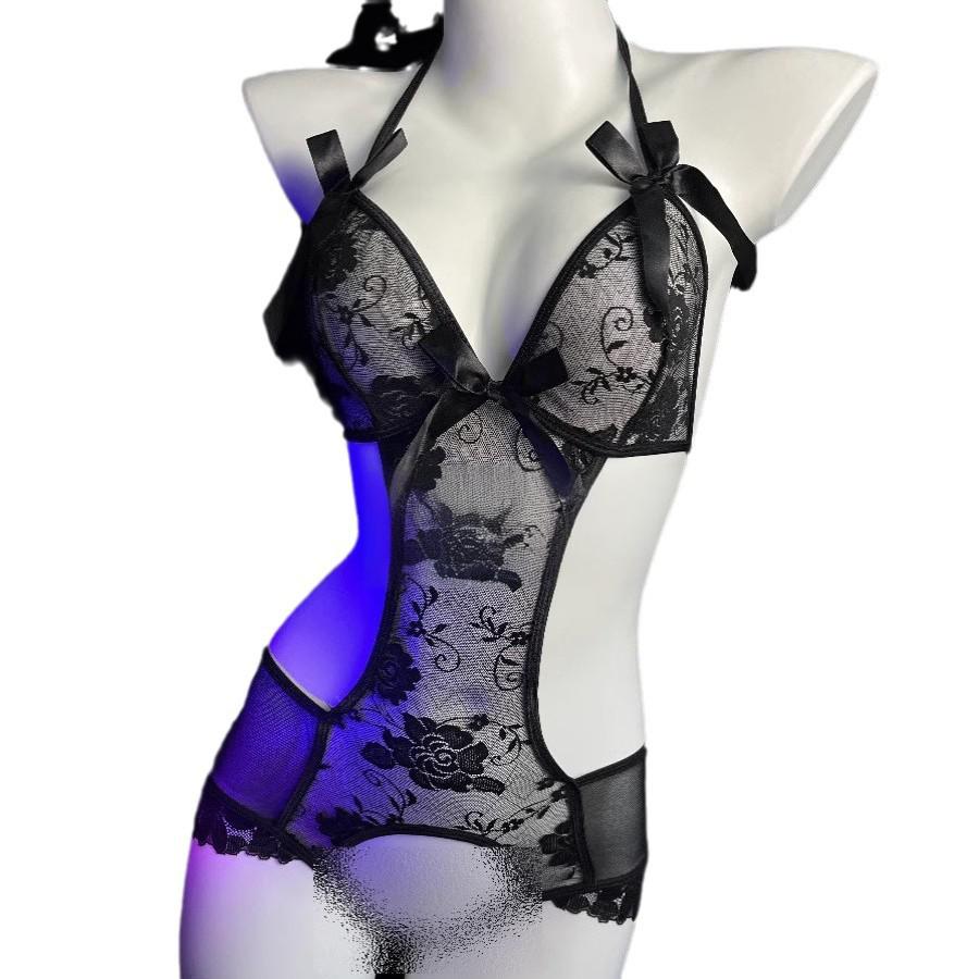 Image of Ge Meng erotic lingerie pure desire lace jumpsuit sexy open crotch free temptation small breasts uniform pajama girl