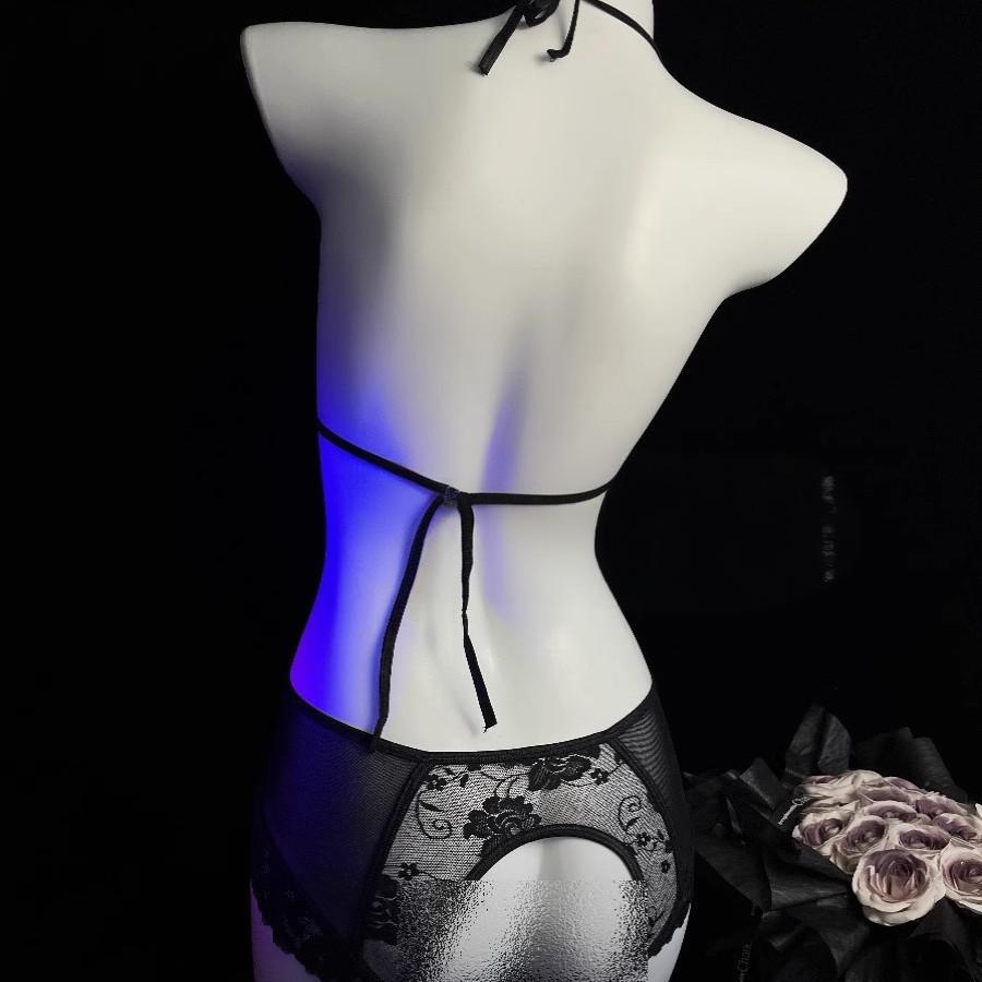 Image of Ge Meng erotic lingerie pure desire lace jumpsuit sexy open crotch free temptation small breasts uniform pajama girl