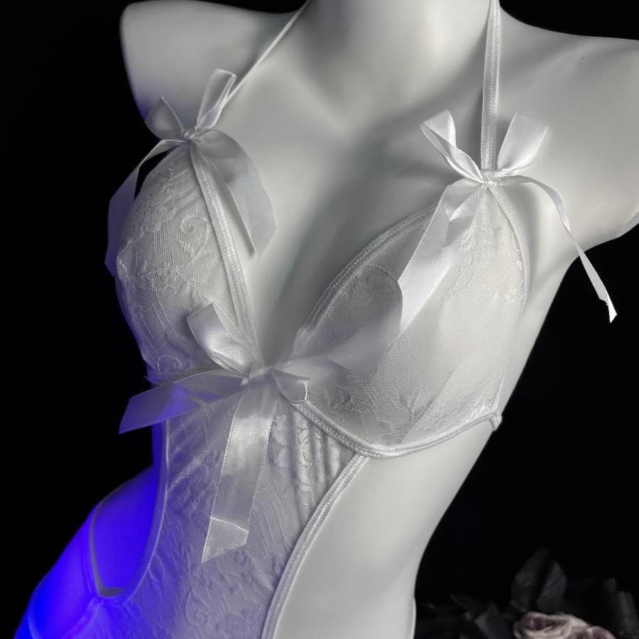 Image of Ge Meng erotic lingerie pure desire lace jumpsuit sexy open crotch free temptation small breasts uniform pajama girl